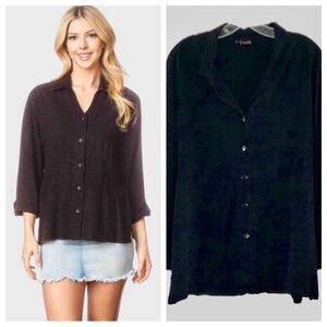 111 Tianello Tencel Button Down Black Shirt